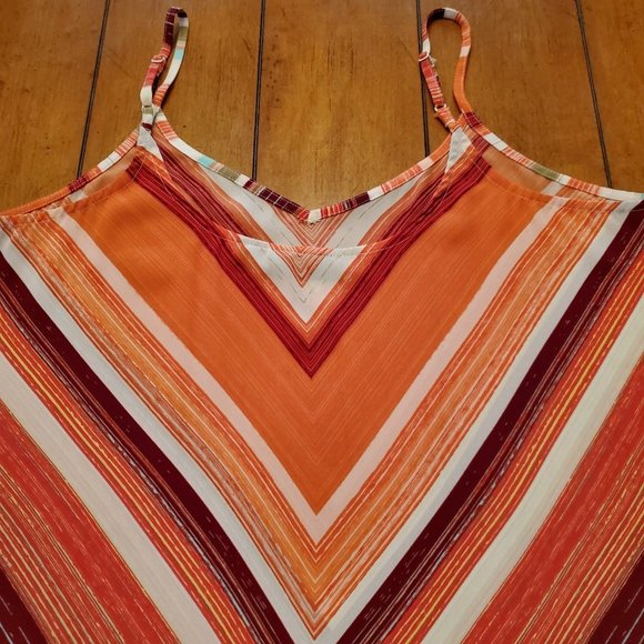 Apt 9 Orange White Maroon Olive Green Aqua V Striped Sleeveless Crop Top Sz L - Picture 3 of 15